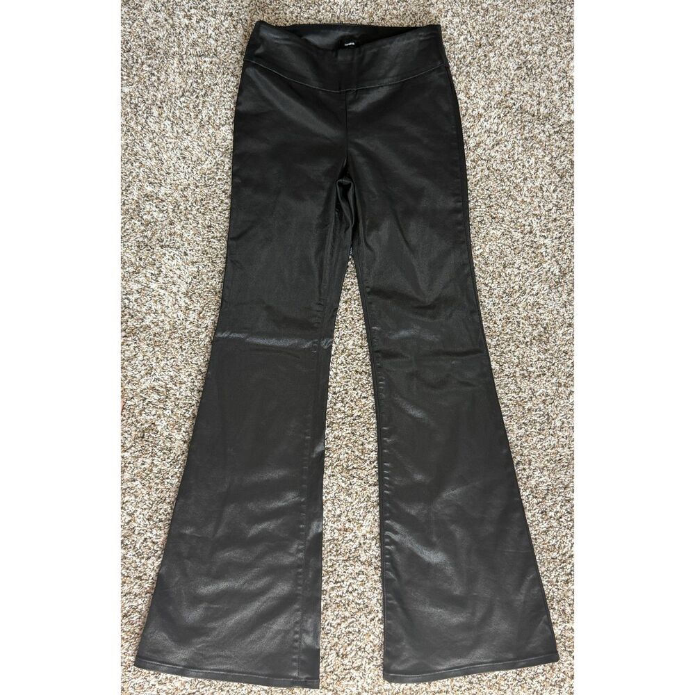 Express '70s Flare Mid Rise Black Stretchy Faux Leather Pants- Small 0/2/4